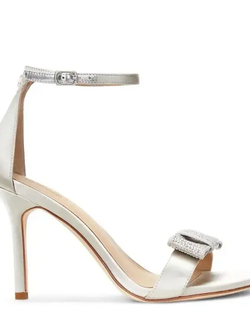 Ralph Lauren Allie Bow Satin Ankle-Strap High Heel Sandals Crystals Bow 8 NEW